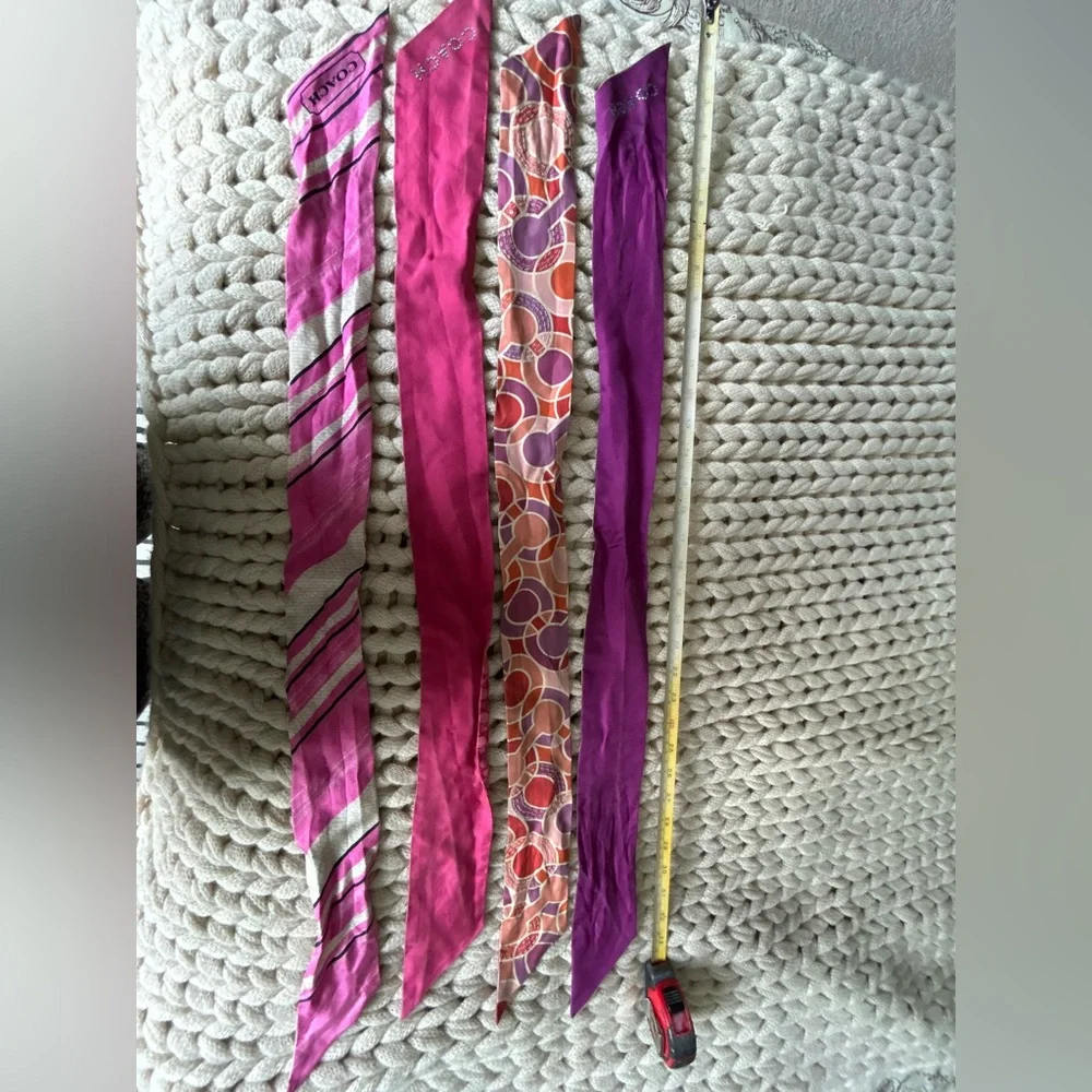 HTF Y2K Coach Bundle | 3 Silk Scarves | Signature C Stripe Skinny Ponytail Scarf - Picture 9 of 9